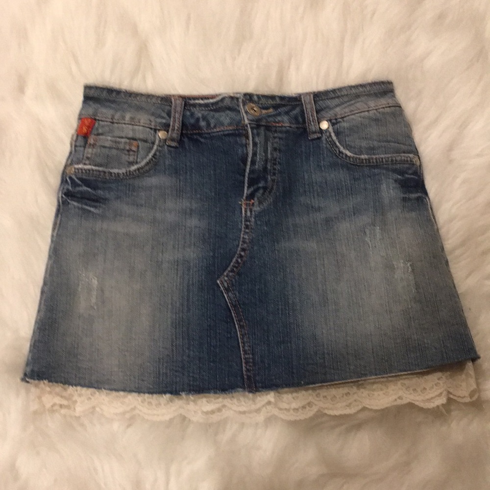 GIRLS JEAN SKIRT WITH LACE INSERT